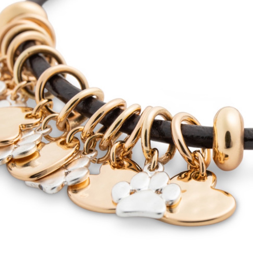 DEMDACO Pawprint and Heart Metallic Leather and Brass Charm Pet Bracelet